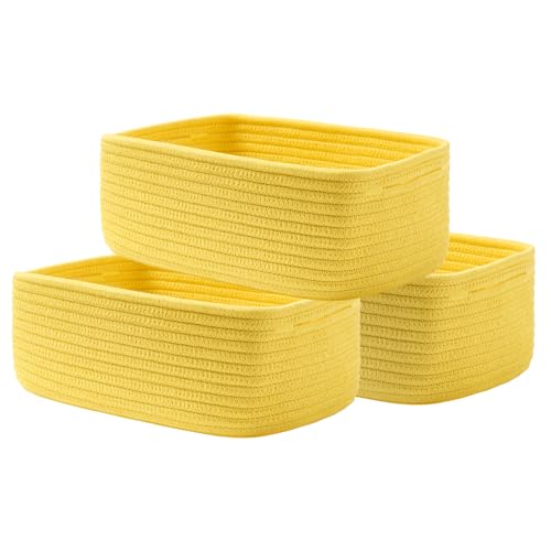 Small Woven Storage Basket for Organizing (Yellow / 12"L x 8"W x 4.5"H)