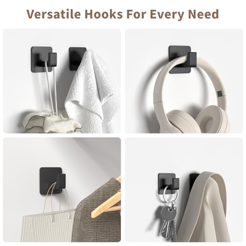Square Self Adhesive Towel Hooks (Black / 2 Pack)