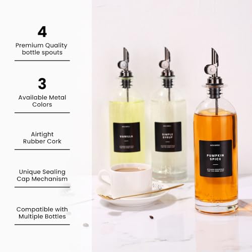 Pack of 4 Premium Liquor Pour Spout Made of Stainless Steel with Automatic Anti (Black / Set of 4)