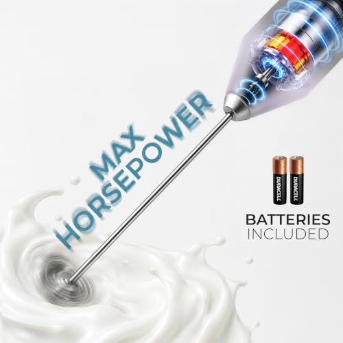 Powerful Milk Frother AA Batteries Included (Perfect Black / Compact Frother + Batteries)