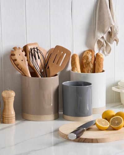 Ceramic Utensil Holder (White and Dark Gray)