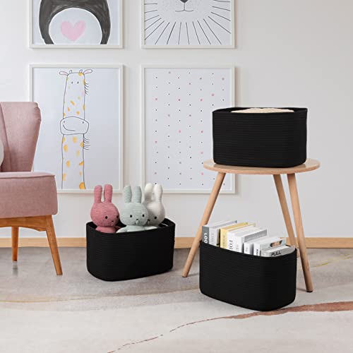Woven Cotton Rope Storage Baskets 15x10x9.3" 3 Pack Black (black)