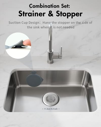 Upgraded Reversible Sink Drain Strainer & Kitchen Sink Stopper Set (Gray Silver / 1-Pack)