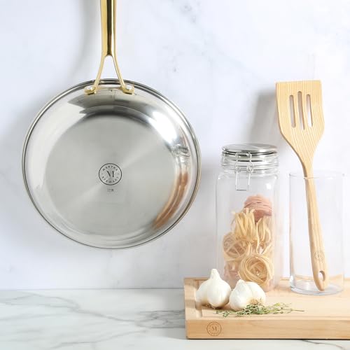 Castelle 12 Inch Stainless Steel Frying Pan with Gold (Stainless Steel W/ Gold Handle / 12" Frying Pan)