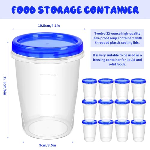 12 Pack Freezer Containers with Screw On Lids (32oz-12pack)