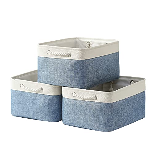 Storage Bins for Organization (White&Blue / Large-3 Pack)
