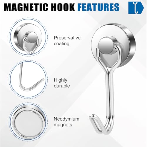 Magnetic Hooks Magnet Hook for Cruise Cabins Fridge 40LBS 6Pack (Silver / 0.79in)
