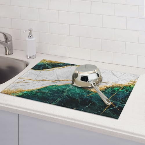 Marble Green Dish Drying Mat 18x24 for Kitchen Counter (24" x 18")