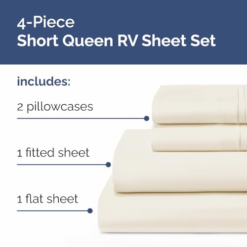 Short Queen Size 4 Piece Bed Sheet Set (10 - Off White / Short Queen)