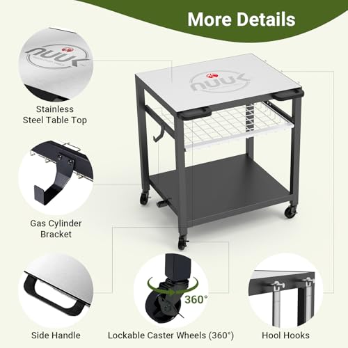 Grill Cart 30"x24" Pizza Oven Table for Outdoor 3 (White Stainless Steel 30"x24" With Drawer)