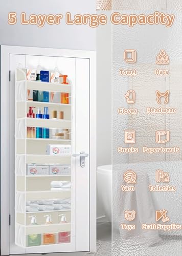 1 Pack Over The Door Storage Organizer with 5 Large Pockets (1 Pack / Beige)