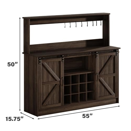 55" Farmhouse Coffee Bar Cabinet with Storage Hutch (55Inch / Dark Oak)
