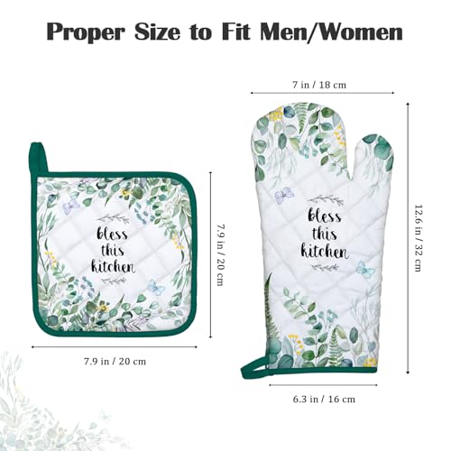 Eucalyptus Leaf Oven Mitts and Pot Holders Set (Eucalyptus / Oven Mitt x1 & Pot Holder x1)