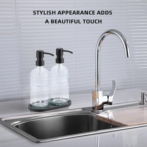 Glass Soap Dispenser (Clear Bottle/Black Pump + Tray + Funnel)