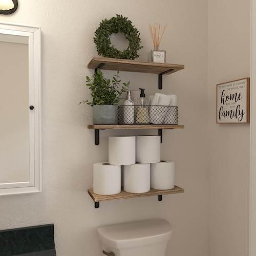 Floating Shelves Set of 6 for Wall Decor & Storage (16.5 Inch / Rustic Brown)