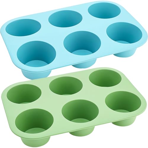 6 Cups Silicone Mini Muffin Pan Set (Set of 2--6 Cups (Blue+Green))