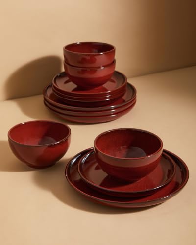 Stoneware Dinnerware Sets for 4 (Terracotta Red / Set (12pcs))