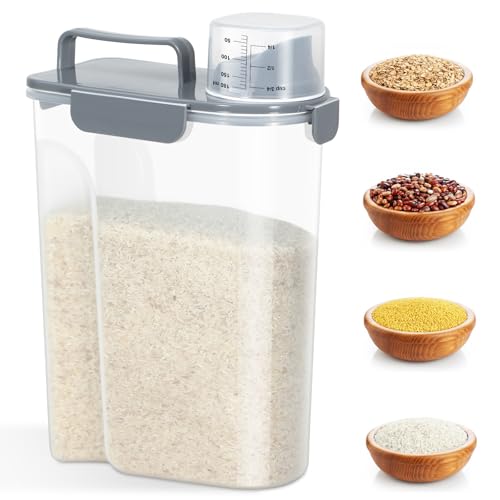 Airtight 10 Lbs Rice Storage Container Pet Dog Cat Food Holder 5 Lbs (Grey-10L)