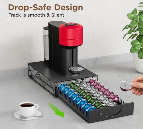 Coffee Pod Holder Drawer Compatible with Nespresso (Pure Black)