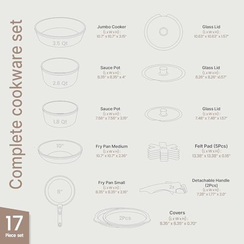 Bakken 17 Piece Ceramic Coated Aluminum Cookware Set (Pink)