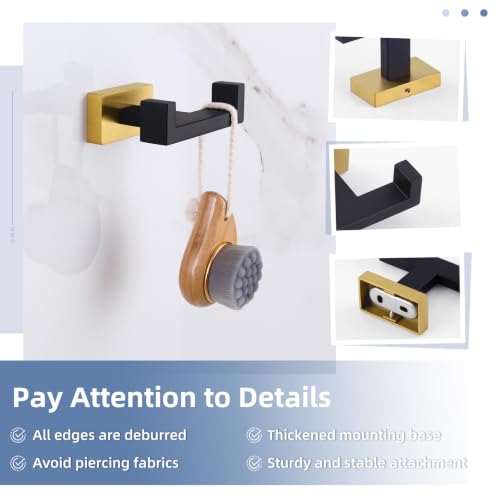 Double Towel Hook Black and Gold (1 Pack / Black & Gold)