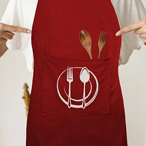 Unisex Cotton Apron With Printed Pocket Red 24x36