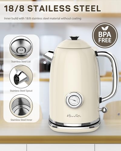 61oz Electric Kettle with Thermometer (Beige White)