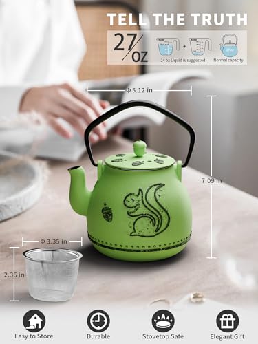 Teapot with Removable Infuser (1 Quarts / Bright Green Squirrel)