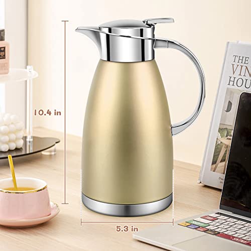61oz Coffee Carafe Airpot Insulated Coffee Urn Stainless Steel Vacuum Thermal Pot Flask Dispenser for Coffee (Gold)