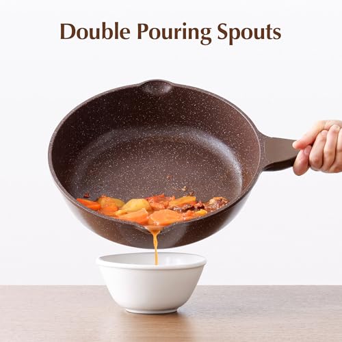 Nonstick Deep Frying Pan Skillet (Toffee Brown / 12-inch/5QT)