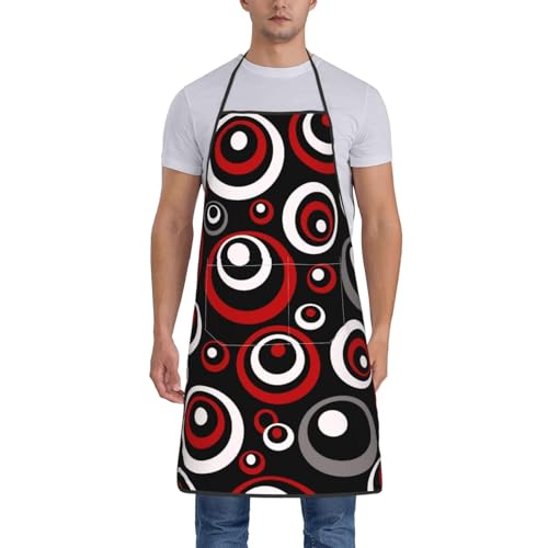Retro Red Black Geometric Circle Aprons
