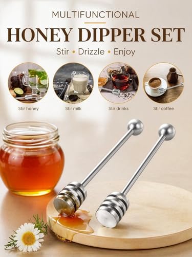 Honey Dipper 6.3 in 304 Stainless Steel Syrup Server Stick (Silver)