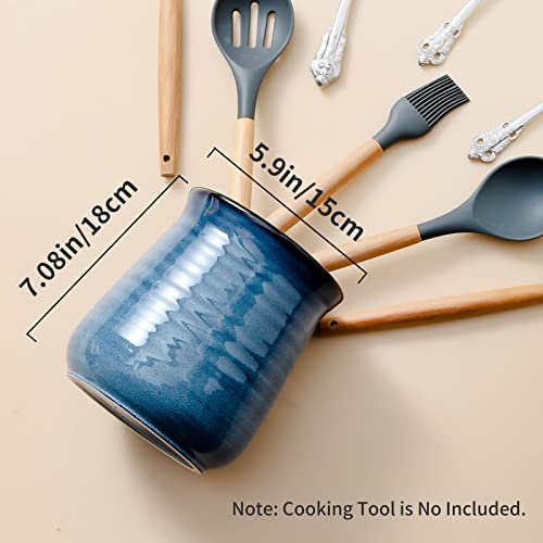 Utensil Holder for Kitchen Counter 7.1” Cooking Utensil Crock for Countertop (Navy)