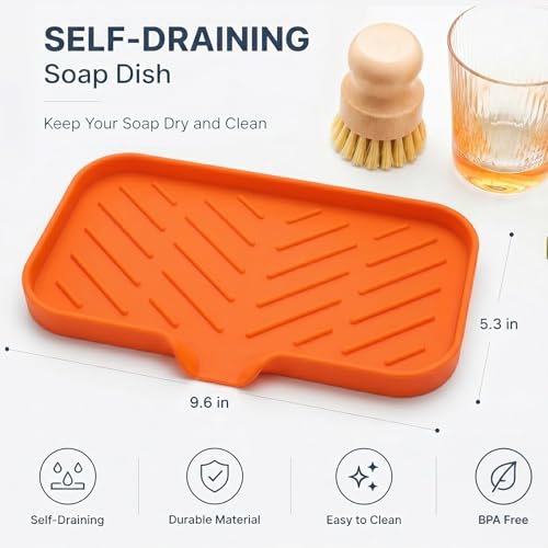 Silicone Soap Dish with Drain Spout (Orange / M(9.6"×5.3"))