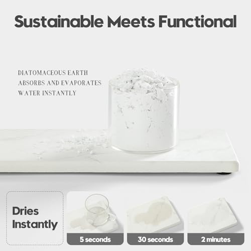 2PCS Water Absorbing Stone Drying Tray for Kitchen Counter & Bathroom Sink (2 Pack - Marble White / 9" x 3.5")