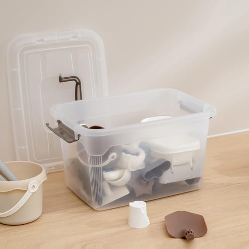 6 Packs 6 QT Storage Bins with Lids Clear Plastic Bins with Grey Handle Stackable Storage Containers for Organizing (6.0QT / 6 PACK)