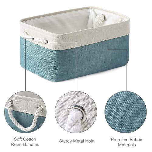 Fabric Storage Bin with Handles (White And Green / Medium -13.8Lx9.8Wx6.7H)