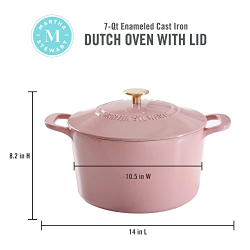 Gatwick 7 Quart Enamel Cast Iron Dutch Oven Pot with Lid (Pink / 7-Quart)