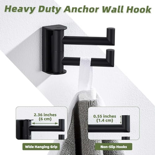 Swivel Towel Hook for Bathrooms with 2 Rotating Arms (1 Pack / Matte Black)