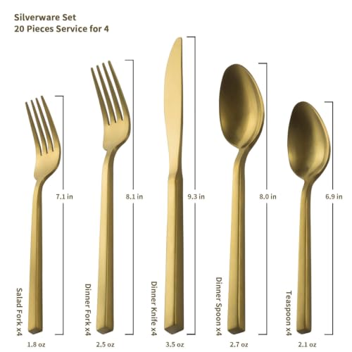 Cube Gold 45 Piece Flatware Set (Gold Satin / 45 pieces for 8)
