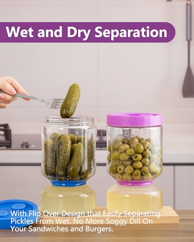 Pickle and Olive Hourglass Jar with Strainer Flip for Pickle Juice Separator from Wet and Dry (9.1-Purple / 51oz 1pc)