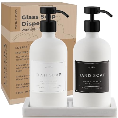 Glass Soap Dispenser Set of 2 (White/Black)