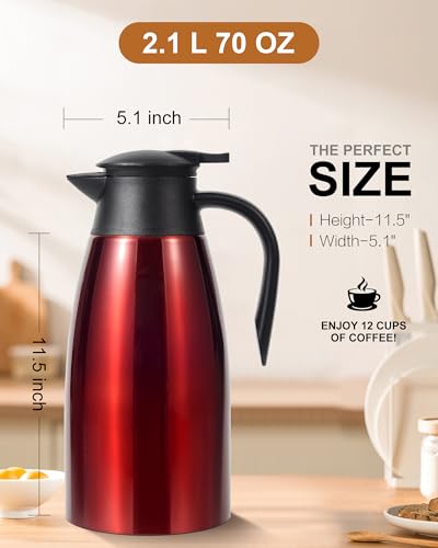 70 Oz Thermal Coffee Carafe for keeping hot (Black/Red / 2× 70 Ounces)