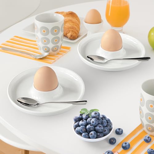 Egg Cup Set 2 Ceramic Holders with Spoons