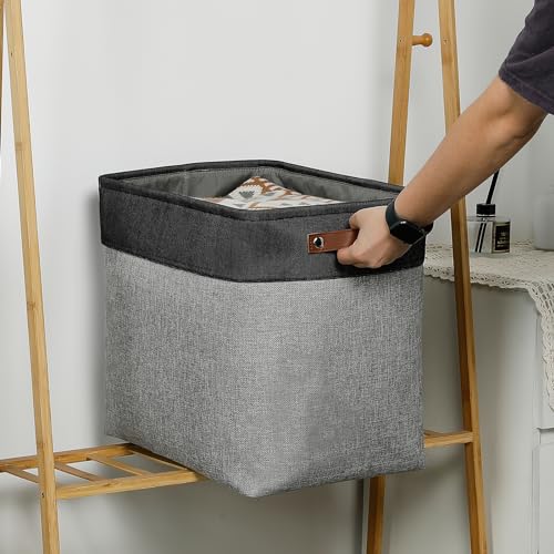 Grey Storage Baskets for Organizing 3 Pack Fabric Shelf Baskets for Gifts Empty Large Storage Organizer for Closet (Black&Grey / XXL-17"x12"x15")