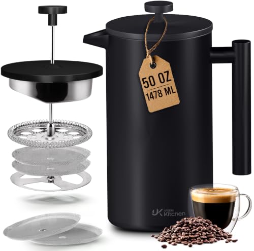 304 Grade Stainless Steel French Press 50 Oz (Black / 50 Ounce)