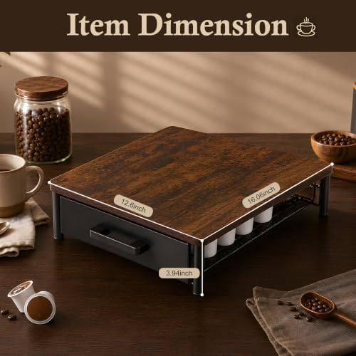 Coffee Pod Storage Drawer for Keurig K (Rustic Brown - 35 Pods Capacity)