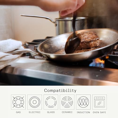 Cookware - 12-Inch Stainless Steel Frying Pan With Lid - 5 Ply Stainless Clad - Professional Cookware - Crafted in Italy - Induction Compatible (12" with Lid)