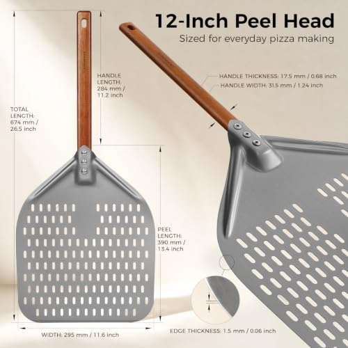 12" x 15" Perforated Aluminum Pizza Peel (12" - 26 inch overall-1)