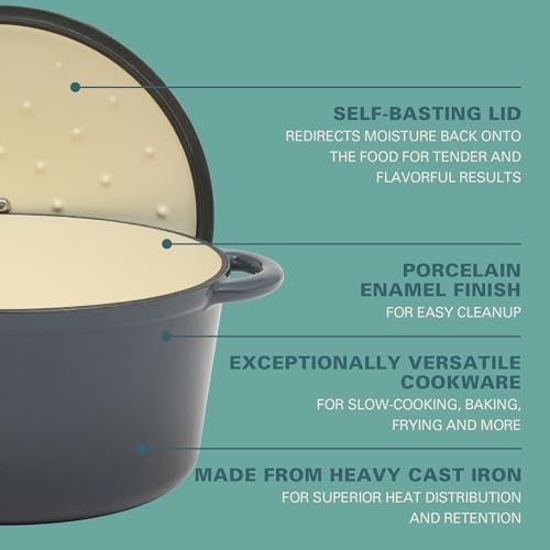 Addlestone 7 Qt Enameled Cast Iron Dutch Oven Pot with Lid (7-Quart / Gradient Navy Blue)